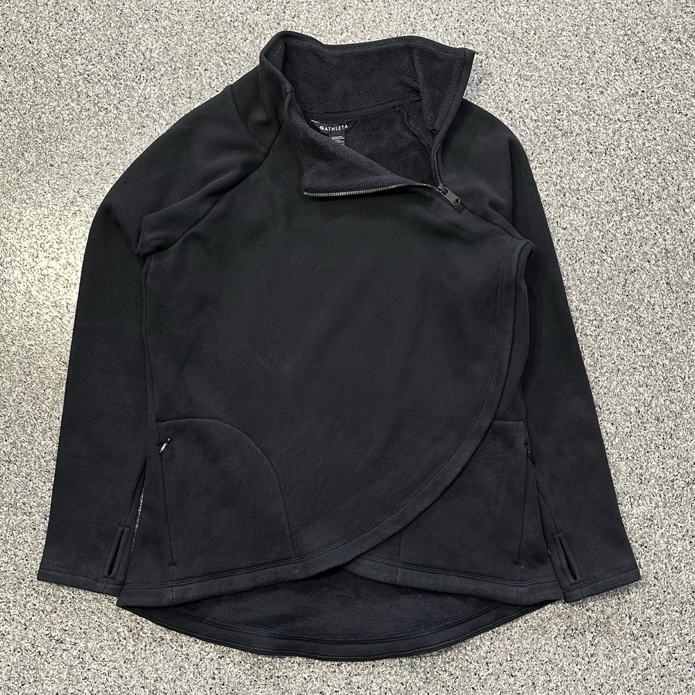 Athleta Cozy Karma Asym Pullover Womens S Petite Sweatshirt Thumbholes Black